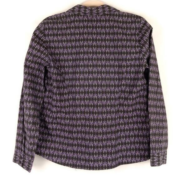 CHRISTOPHER & BANKS PETITE Womens Top Buuton-Up Black Purple White Dots Sz P/M - Picture 2 of 5